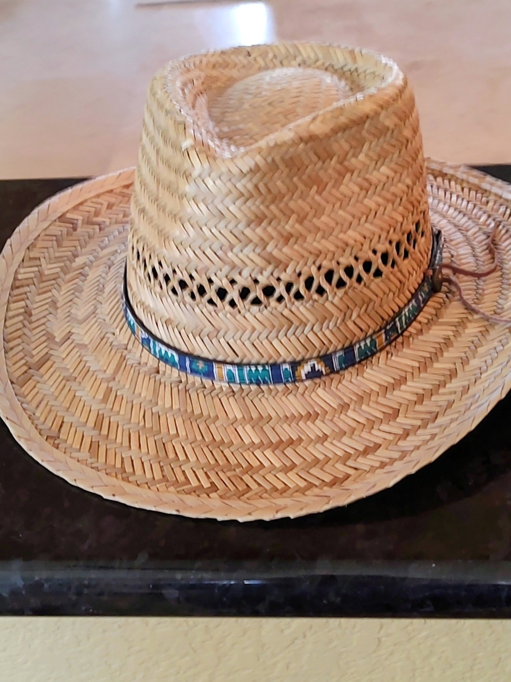 DPC Natural Fiber Straw Hat - Large - Blk, Grn, Gld Cloth Band